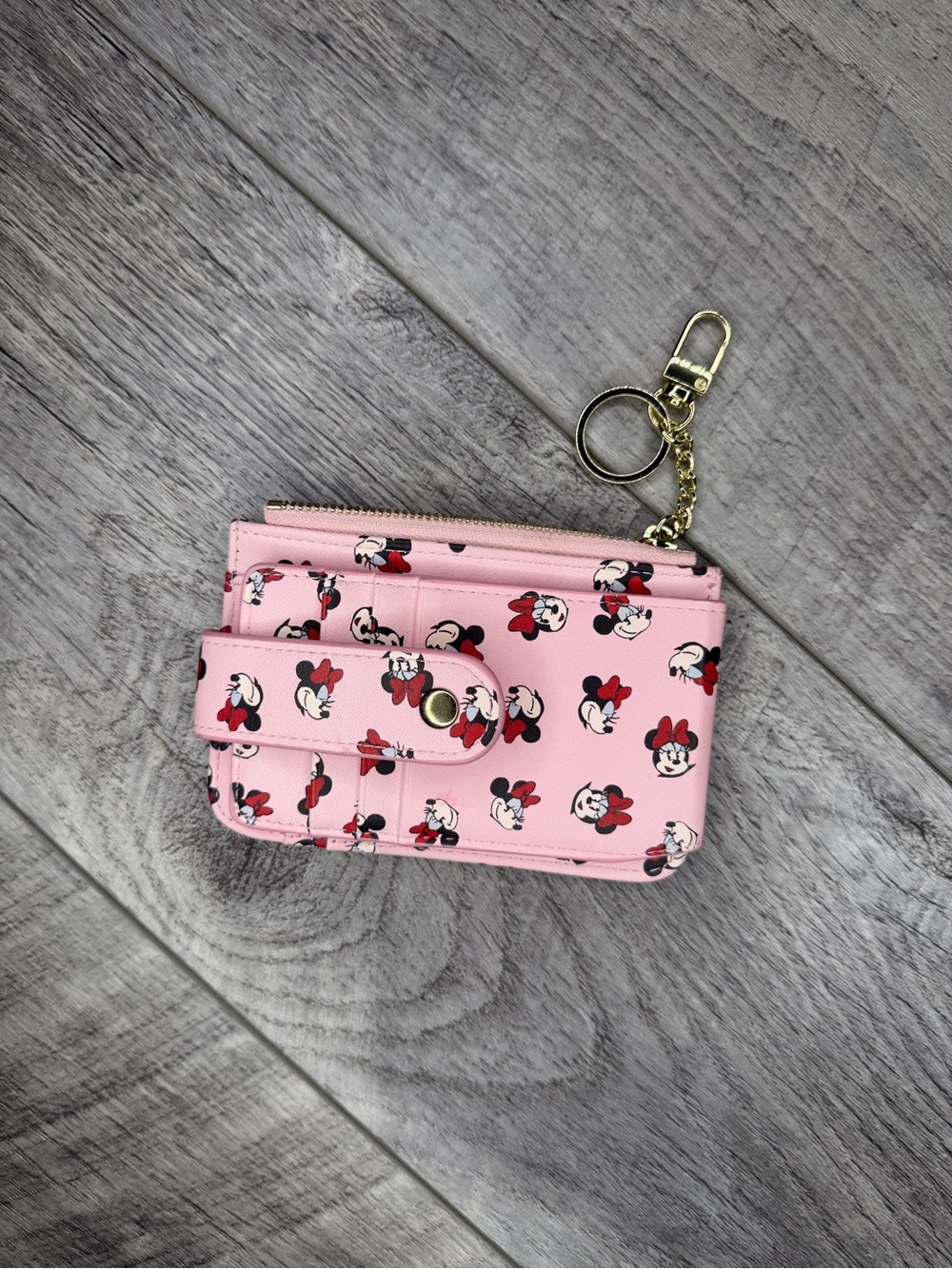 Pink Minnie Mouse Print Wallet with Keychain